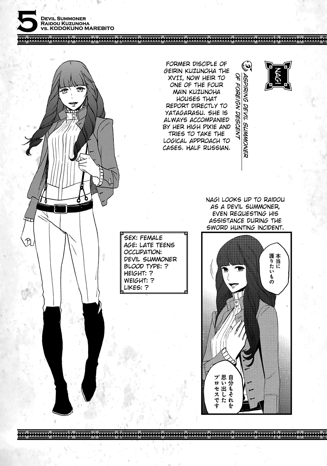 Shin Megami Tensei: Devil Summoner - Kuzunoha Raidou Tai Kodokuno Marebito - Vol.5 Chapter 29.5: Character Settings