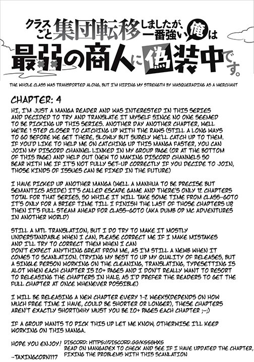 Class-Goto Shuudan Teni Shimashita Ga, Ichiban Tsuyoi Ore Wa Saijaku No Shounin Ni Gisouchuu - Chapter 4