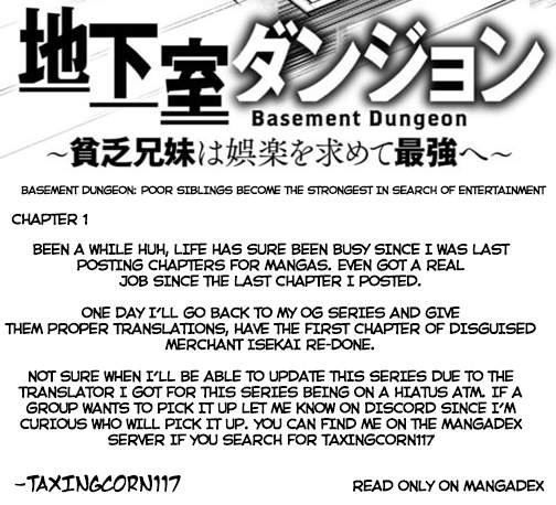 Chikashitsu Dungeon: Binbou Kyoudai Wa Goraku Wo Motomete Saikyou E - Chapter 1