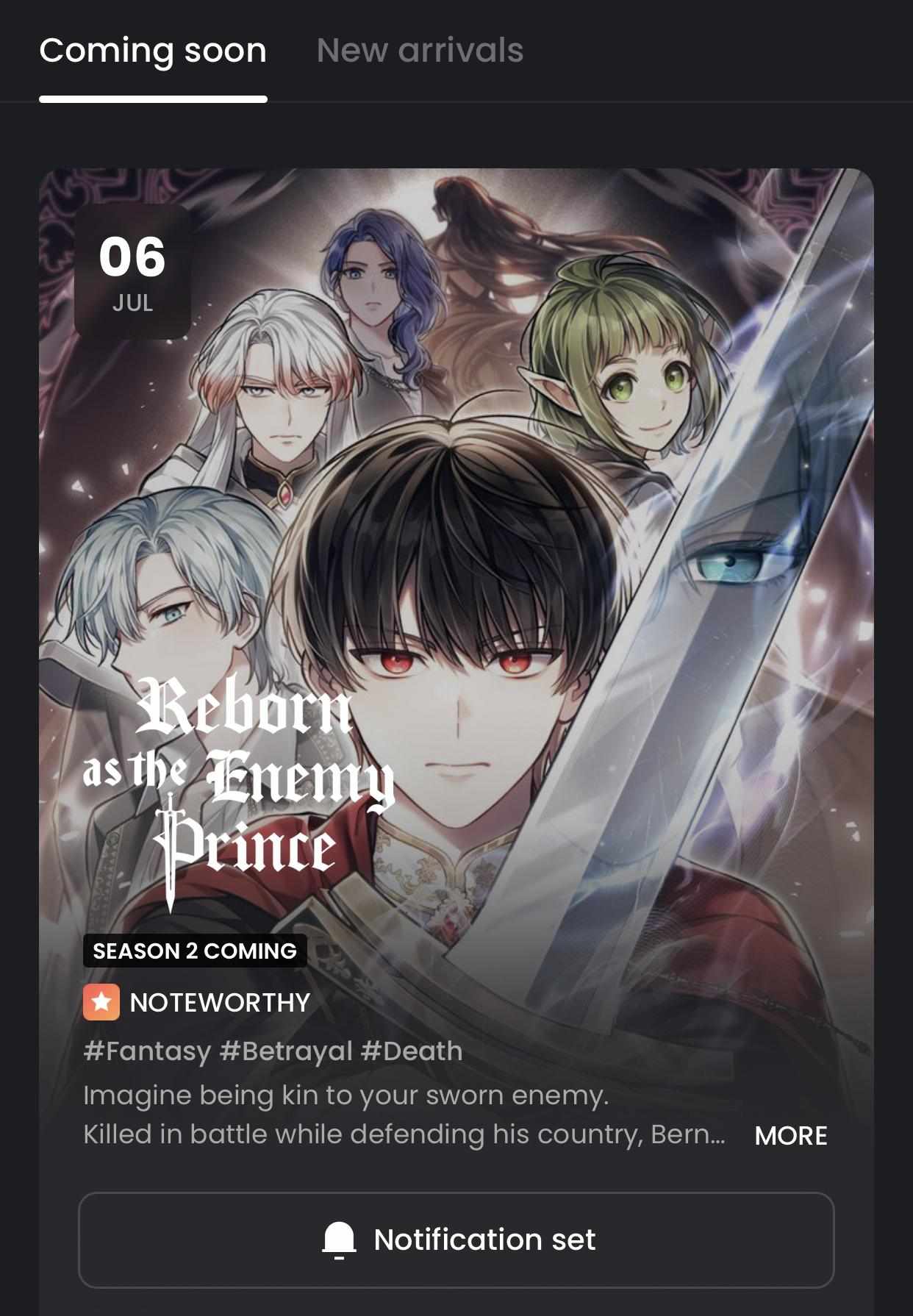 Reborn As The Enemy Prince - Notice. : Season 2