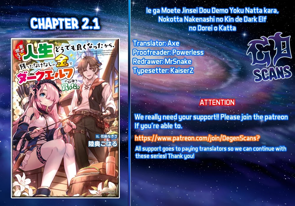 Ie Ga Moete Jinsei Dou Demo Yoku Natta Kara, Nokotta Nakenashi No Kin De Dark Elf No Dorei O Katta - Chapter 2.1: Atie (1)