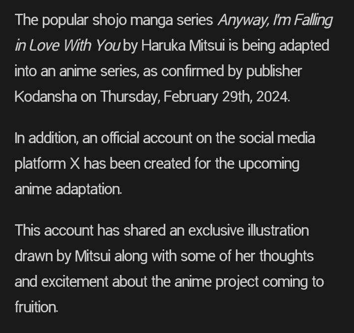 Douse, Koishite Shimaunda - Notice. : Anime News!