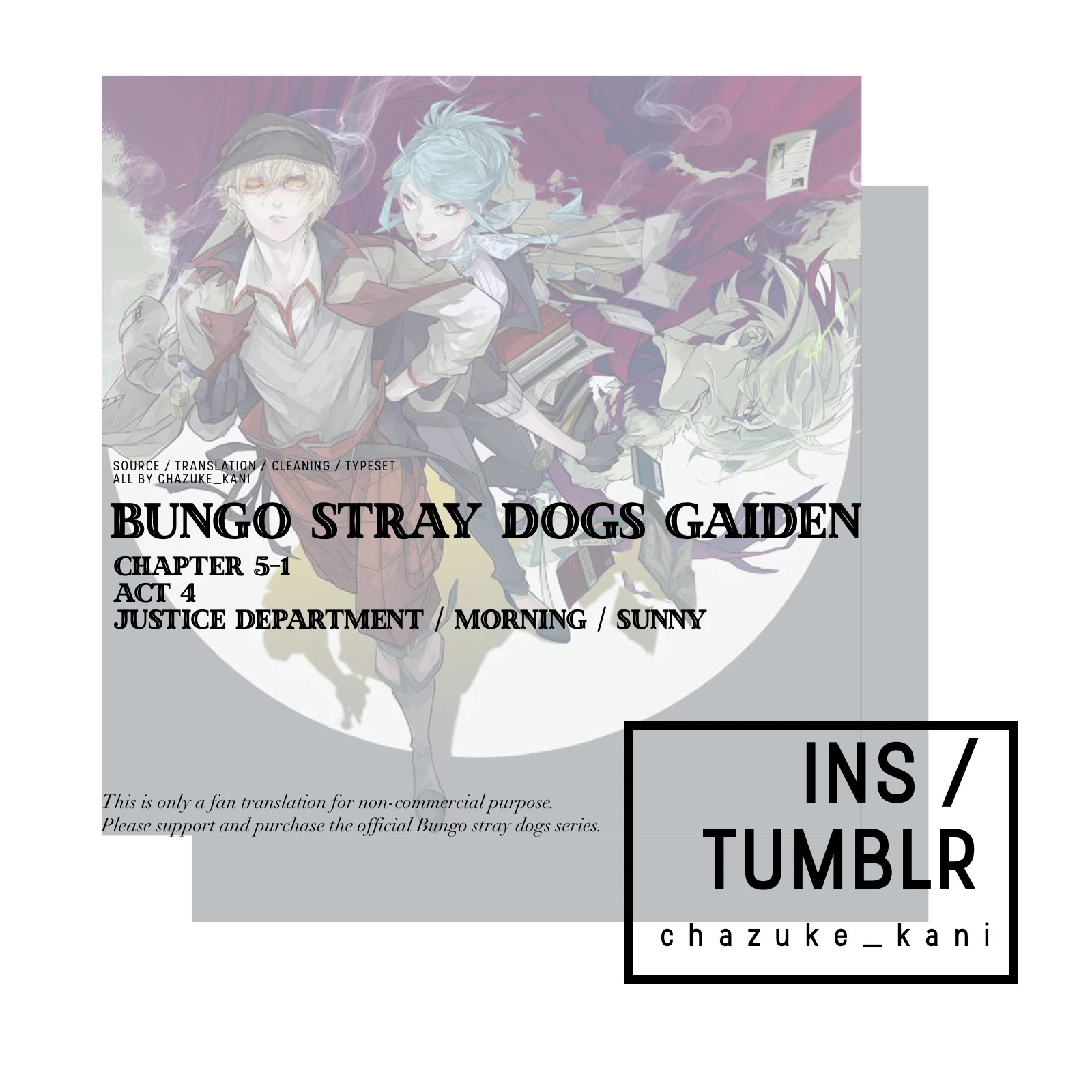 Bungou Stray Dogs Gaiden: Ayatsuji Yukito Vs. Kyougoku Natsuhiko - Chapter 5.1: Act 4: Justice Department/Morning/Sunny ①