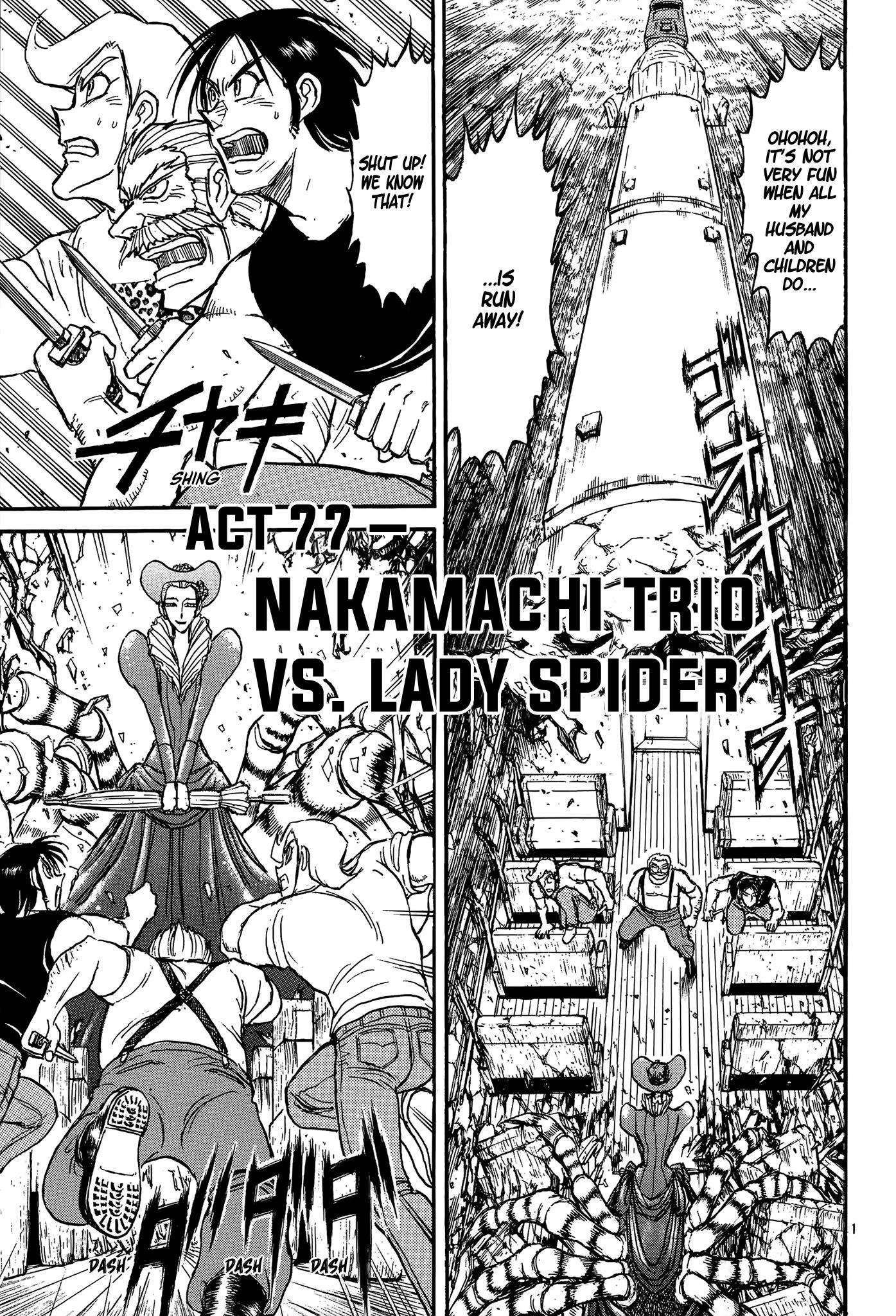 Karakuri Circus - Vol.42 Chapter 410: Deus Ex Machina - Act 77 - Nakamachi Trio Vs. Lady Spider