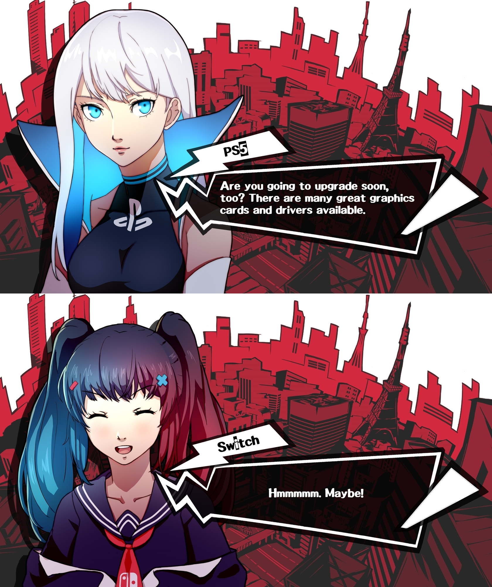 Meme Girls - Chapter 52.5: Persona 5 Style Playstation 5 And Switch Conversation (Art By Datcravat)