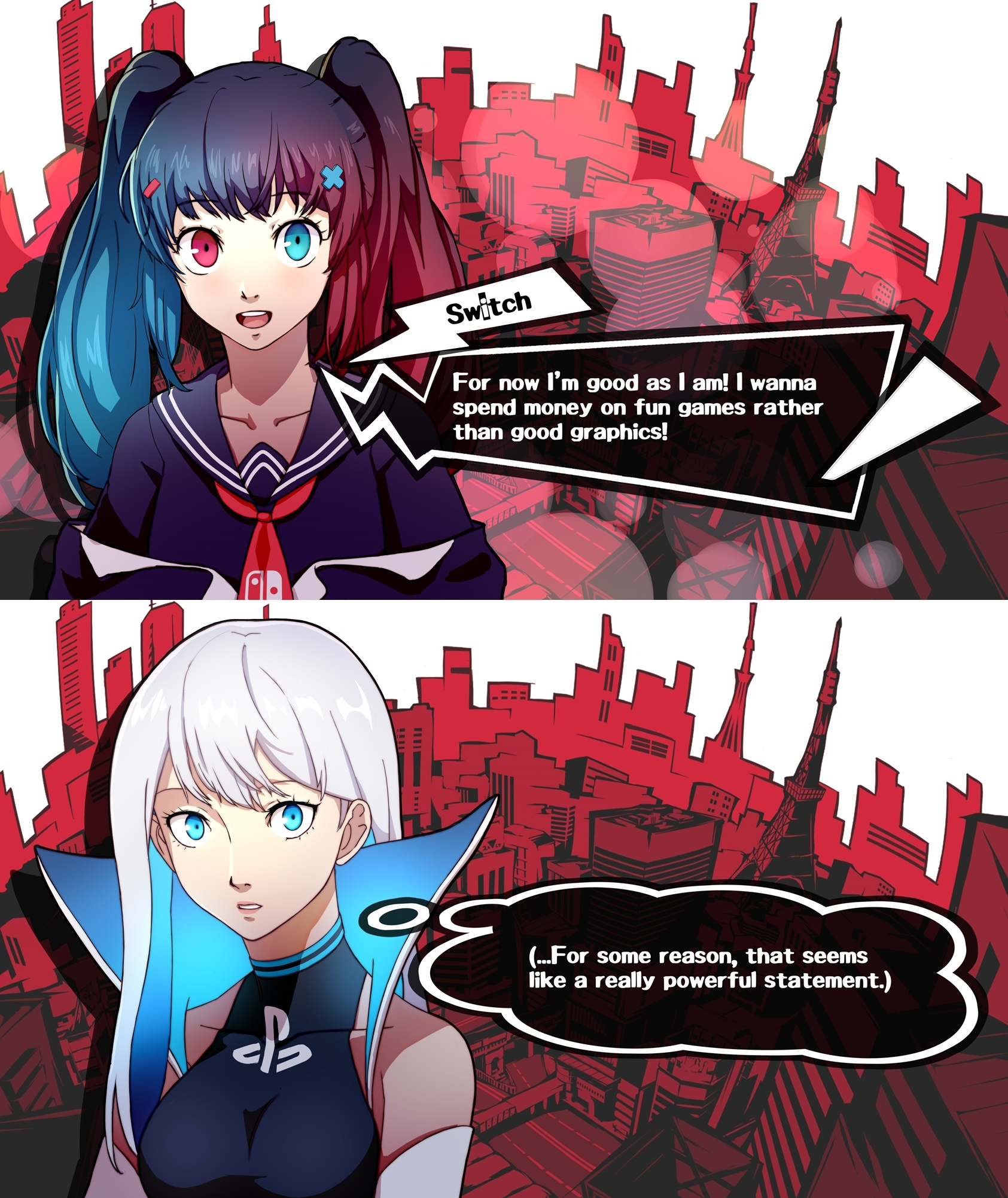 Meme Girls - Chapter 52.5: Persona 5 Style Playstation 5 And Switch Conversation (Art By Datcravat)