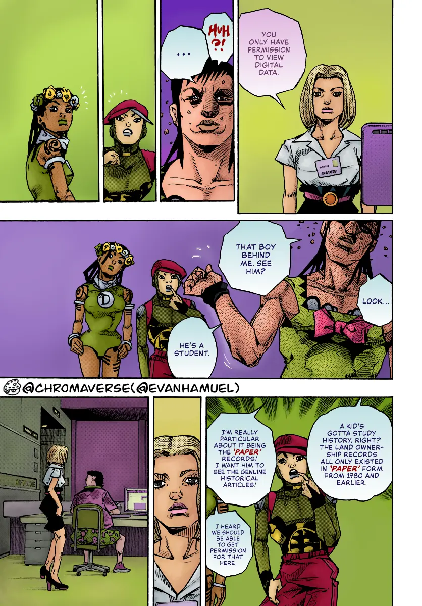 Jojo's Bizarre Adventure Part 9 - The Jojolands (Fan-Colored) - Chapter 14: The Hawaii State Land Registry Office